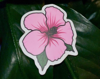 Mini rosa hibiskusblomma vinylklistermärke