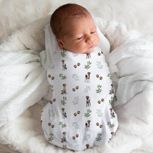 GSP Swaddle Set German Shorthaired Pointer Baby Swaddle Blanket and Hat GSP Crib Sheet GSP Coming Home Outfit Hospital Name Swaddle With Dog