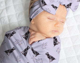 Black Lab Baby Swaddle Blanket And Bow Purple Labrador Swaddle Set Custom Labrador Dog Baby Boy Blanket Lab Coming Home Hospital Photo Shoot