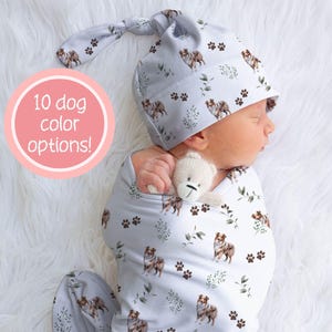 Aussie Shepherd Swaddle With Name Personalized Australian Shepherd Baby Blanket Red Tri Red Merle Aussie Swaddle Blanket Set Custom Aussie