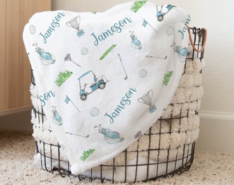 Golf Baby Blanket With Name For Baby Boy Changing Pad Cover Golf Crib Sheet Baby Boy Bedding Golf Lover Baby Shower Gift Golf Nursey Set