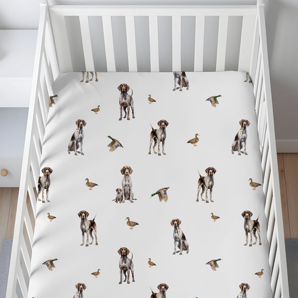 GSP Crib Sheet GSP Swaddle Hunting Baby Blanket German Shorthaired Pointer Hunting Crib Bedding GSP Baby Boy Bedding gsp Baby Gift Boy