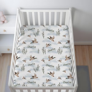 Duck Crib Sheet, Personalized Duck Hunting Nursery Bedding, Mallard Duck Baby Bedding, Duck Baby Shower Gift, Ducks Nursery Decor, New Baby