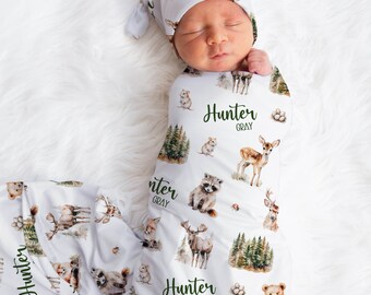 Hunting Swaddle Set, Buck Swaddle Baby Blanket, Personalized Woodland Swaddle Blanket Deer Hunting Blanket Hospital Blanket Baby Shower Gift