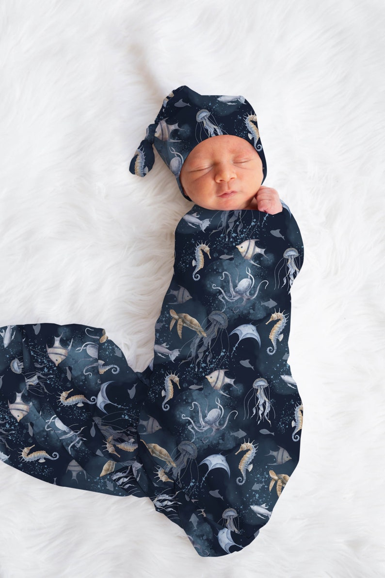 Ocean Swaddle Blanket Sea Animals Baby Blanket Newborn Baby Coming Home Outfit Hospital Photo Outfit Under The Sea Baby Shower Gift