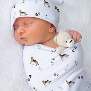 german shepherdbaby gift, german shepherd swaddle, german shepherd baby blanket