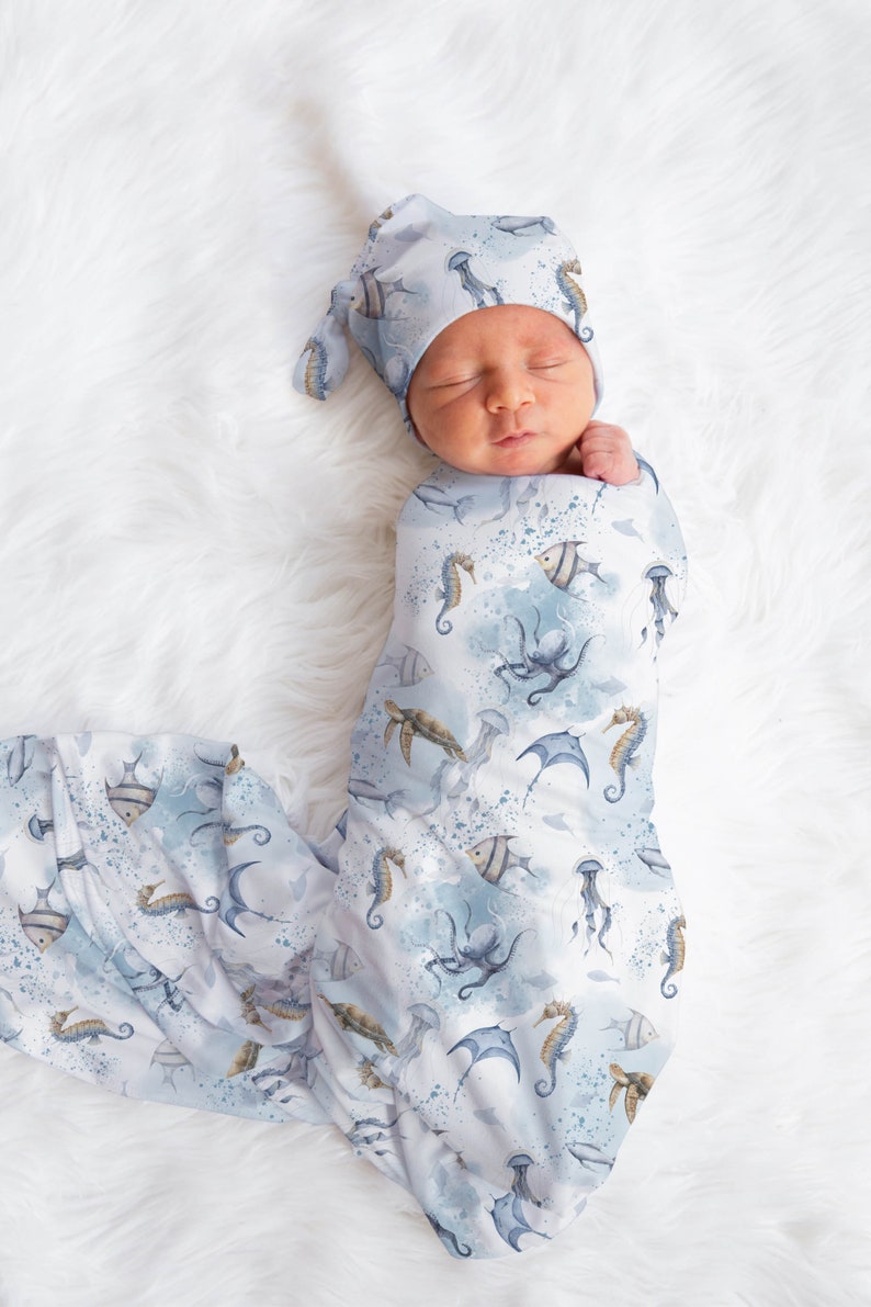 Ocean Swaddle Blanket Sea Animals Baby Blanket Newborn Baby Coming Home Outfit Hospital Photo Outfit Under The Sea Baby Shower Gift