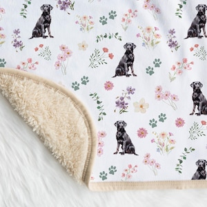 Black Lab Wildflower Baby Girl Blanket, Black Labrador Sherpa With Name