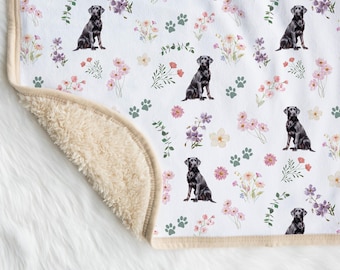 Black Lab Wildflower Baby Girl Blanket Yellow Labrador Sherpa With Name Custom Dog Baby Girl Name Blanket Chocolate Lab Baby Shower Gift