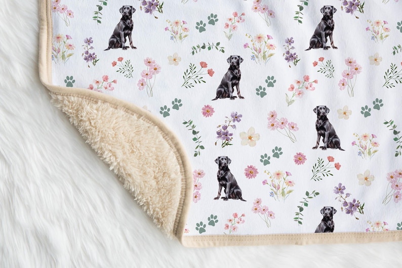 Black Lab Wildflower Baby Girl Blanket, Black Labrador Sherpa With Name