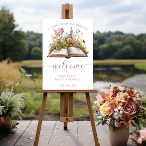 First Chapter Welcome Sign Storybook Baby Shower Welcome Sign Girl A New Chapter Begins Welcome ...