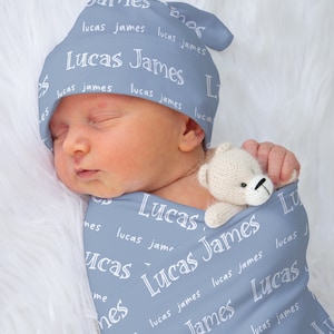 Baby Name Swaddle Personalized Baby Girl Baby Boy Swaddle Hat Newborn Coming Home Outfit Hospital Photo Receiving Blanket Baby Shower Gift