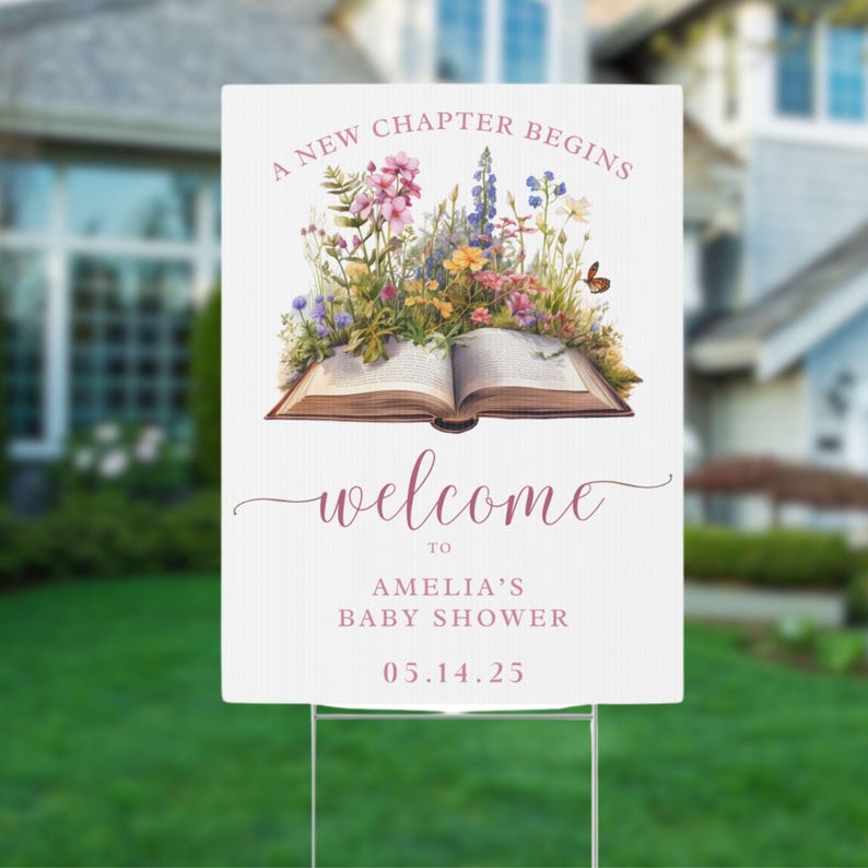 First Chapter Welcome Sign Storybook Baby Shower Welcome Sign Girl A New Chapter Begins Welcome ...