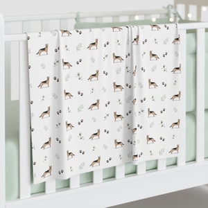 GSD Swaddle, German Shepherd Baby Swaddle Blanket, Dog Baby Shower Gift, Baby Boy Crib Bedding, Baby Girl Name Swaddle Blanket