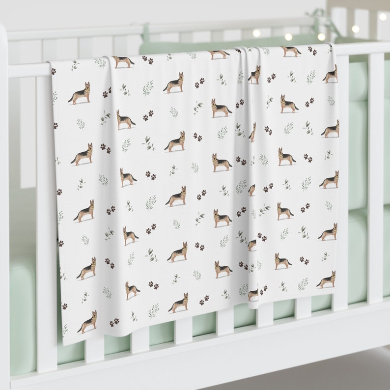 GSD Swaddle, German Shepherd Baby Swaddle Blanket, Dog Baby Shower Gift, Baby Boy Crib Bedding, Baby Girl Name Swaddle Blanket