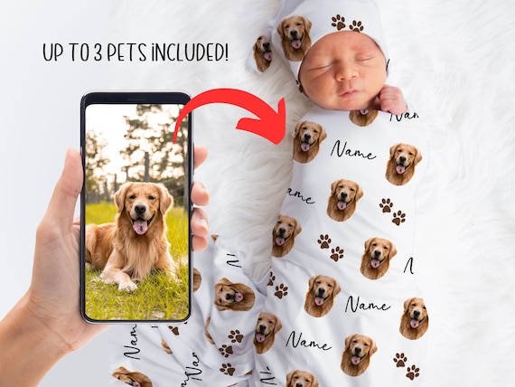 Custom Pet Portrait Swaddle Blanket, Personalized Baby Swaddle Set, Newborn Photo Prop, Receiving Blanket Newborn Coming Home Outfit Baby