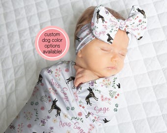 Dutch Shepherd Swaddle Blanket With Name Custom Wildflower Dutch Shepherd Blanket Personalized Baby Shower Gift For Baby Name Blanket Girl
