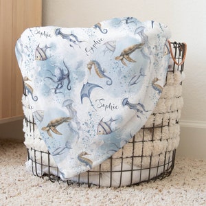 Sea Animals Baby Blanket Personalized Under The Sea Blanket For Baby Boy Baby Name Blanket Sea Turtles Newborn Name Blanket Ocean Animals