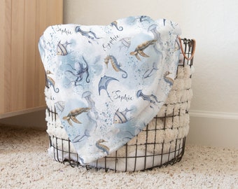 Sea Animals Baby Blanket Personalized Under The Sea Blanket For Baby Boy Baby Name Blanket Sea Turtles Newborn Name Blanket Ocean Animals