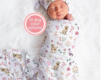 Goldendoodle Swaddle Blanket With Name Goldendoodle Crib Sheet Custom Blanket Baby Shower Gift For Baby Name Blanket Coming | Wildflower