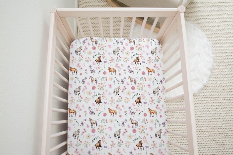 Horses Crib Sheet Horse and Flowers Nursery Decor