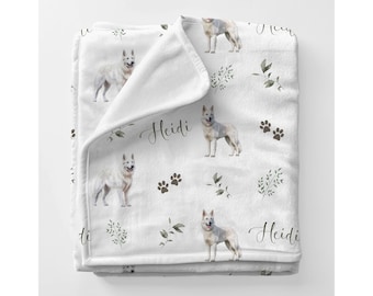 White GSD Baby Blanket Black German Shepherd Crib Bedding Baby Boy Hospital Blanket Baby Shower Gift Personalized Blanket Baby Name Gift