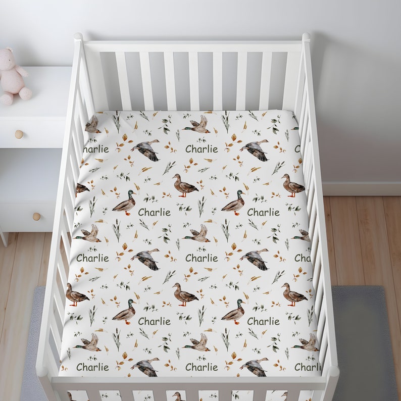 Personalized Duck Hunting Crib Sheet, Ducks Nursery Bedding, Mallard ...