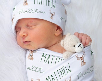 Woodland Personalized Baby Swaddle Blanket, Deer Hunting Blanket, Custom Deer Baby Name Blanket Hospital Blanket Baby Shower Gift New Baby