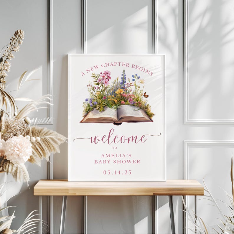 Storybook Baby Shower Welcome Sign Girl A New Chapter Begins Welcome ...