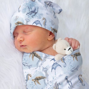 Ocean Swaddle Blanket Sea Animals Baby Blanket Newborn Baby Coming Home Outfit Hospital Photo Outfit Under The Sea Baby Shower Gift