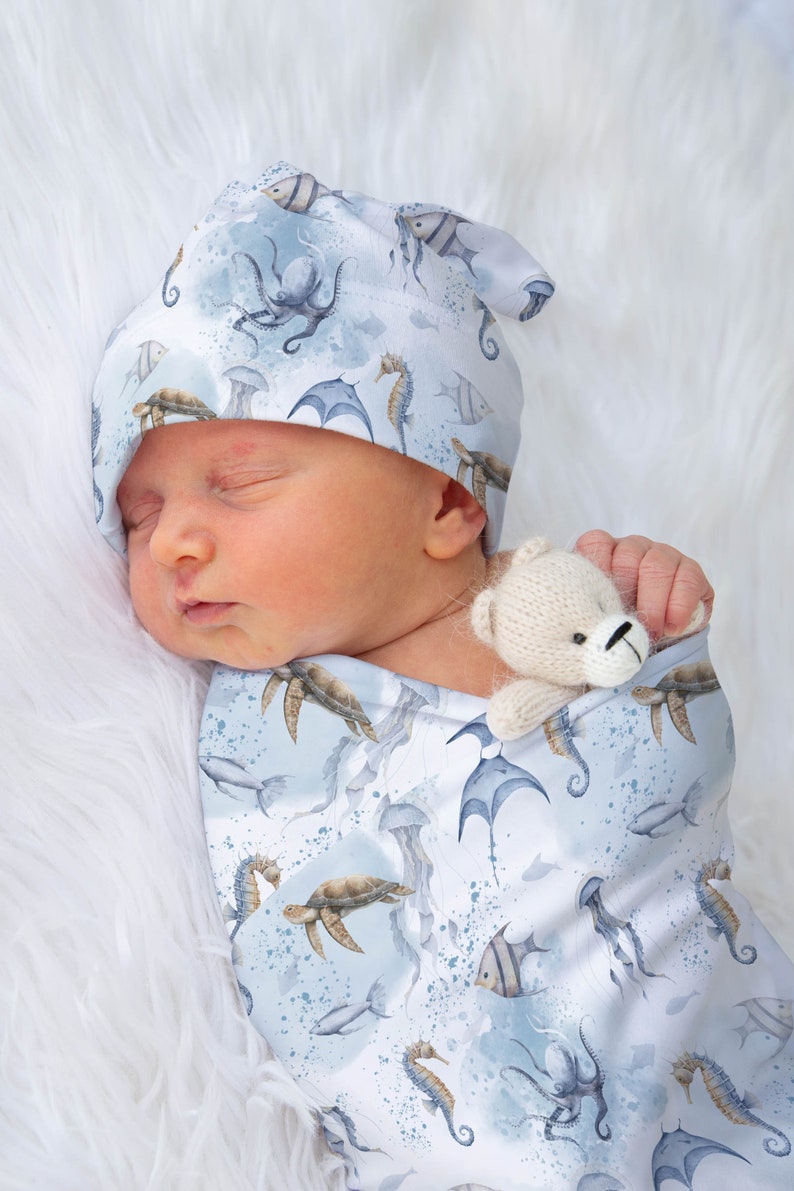 Ocean Swaddle Blanket Sea Animals Baby Blanket Newborn Baby Coming Home Outfit Hospital Photo Outfit Under The Sea Baby Shower Gift