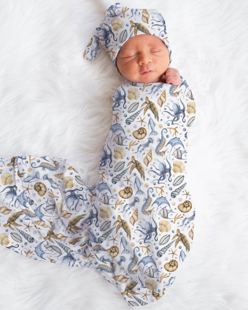 Ocean Swaddle Blanket Sea Animals Baby Blanket Newborn Baby Coming Home Outfit Hospital Photo Outfit Under The Sea Baby Shower Gift