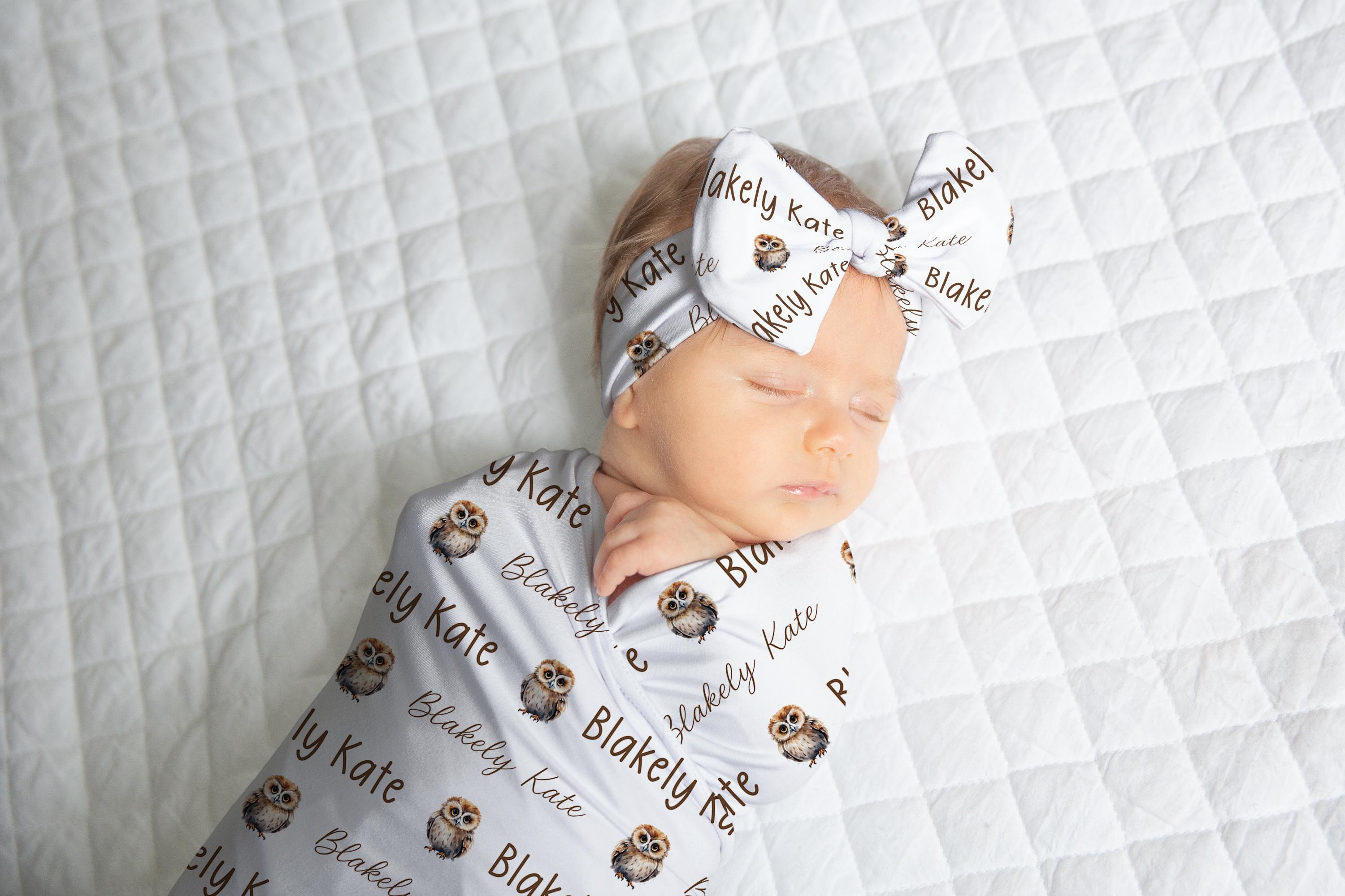 Owl Swaddle Blanket With Name Custom Woodland Animals Blanket Personalized Forest Friends Baby Showe