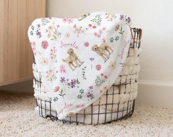 Goldendoodle Blanket With Name Goldendoodle Swaddle Goldendoodle Crib Sheet Custom Baby Blanket Baby Shower Gift For Baby Name Blanket Dogs