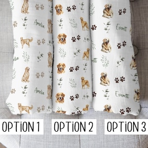Custom Golden Retriever Newborn Gift Personalized Name Swaddle Set