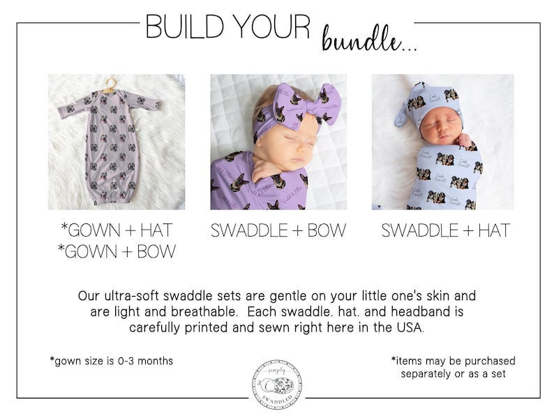 Custom Pet Portrait Swaddle Blanket, Personalized Baby Swaddle Set, Newborn Photo Prop, Receiving Blanket Newborn Coming Home Outfit Baby image 2