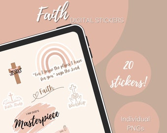 Faith Digital Stickers | Digital Planner Stickers | PNG Stickers | GoodNotes Stickers | Christian Quotes | Jesus Stickers | Bible Journal