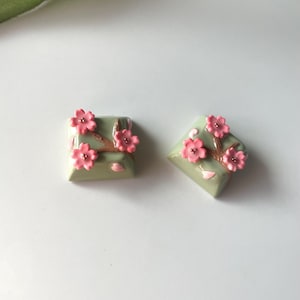 Cherry Blossom Sakura Artisan Keycap for Mechanical Keyboards | Handmade Clay