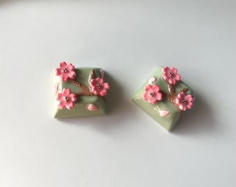 Cherry Blossom Sakura Artisan Keycap for Mechanical Keyboards | Handmade Clay