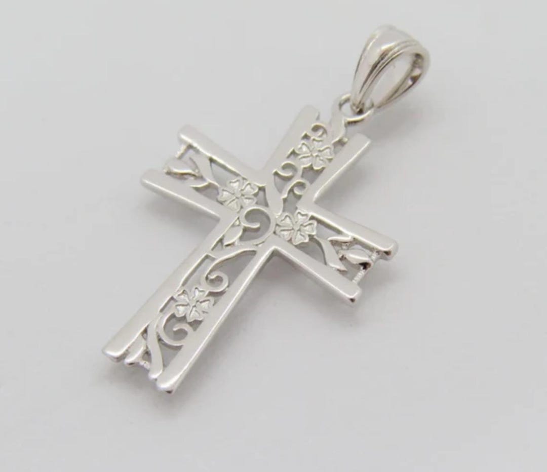 Sterling Silver Floral Cross Pendant - Etsy