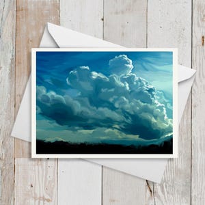 Carte de correspondance de ciel orageux - impression d'art de tempête d'été - peinture de nuage dramatique - carte de voeux vierge de papeterie de paysage de nature pour toutes les occasions