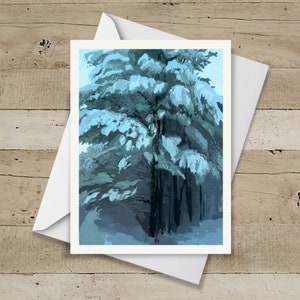 Lot de 6 cartes de correspondance de pins épais, neige, art hivernal, arbres, papeterie d'hiver, carte de correspondance pliée, cadeau, nature, cartes de voeux