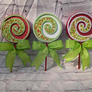 3 Red, lime green white Christmas lollipops, fake, wreath attachments, door hangers, swag, Xmas, tree decor, Holiday decor, prop, faux .