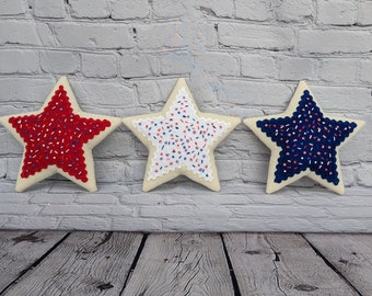 Patriotic star faux sugar cookie wreath attachment (set of 3) that can be used in a wreath, swag, Door hanger or more. Handmade, fake prop.