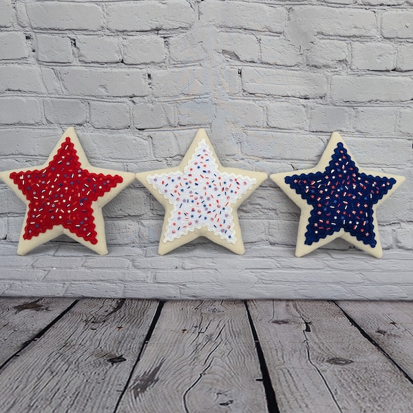 Patriotic star faux sugar cookie wreath attachment (set of 3) that can be used in a wreath, swag, Door hanger or more. Handmade, fake prop.