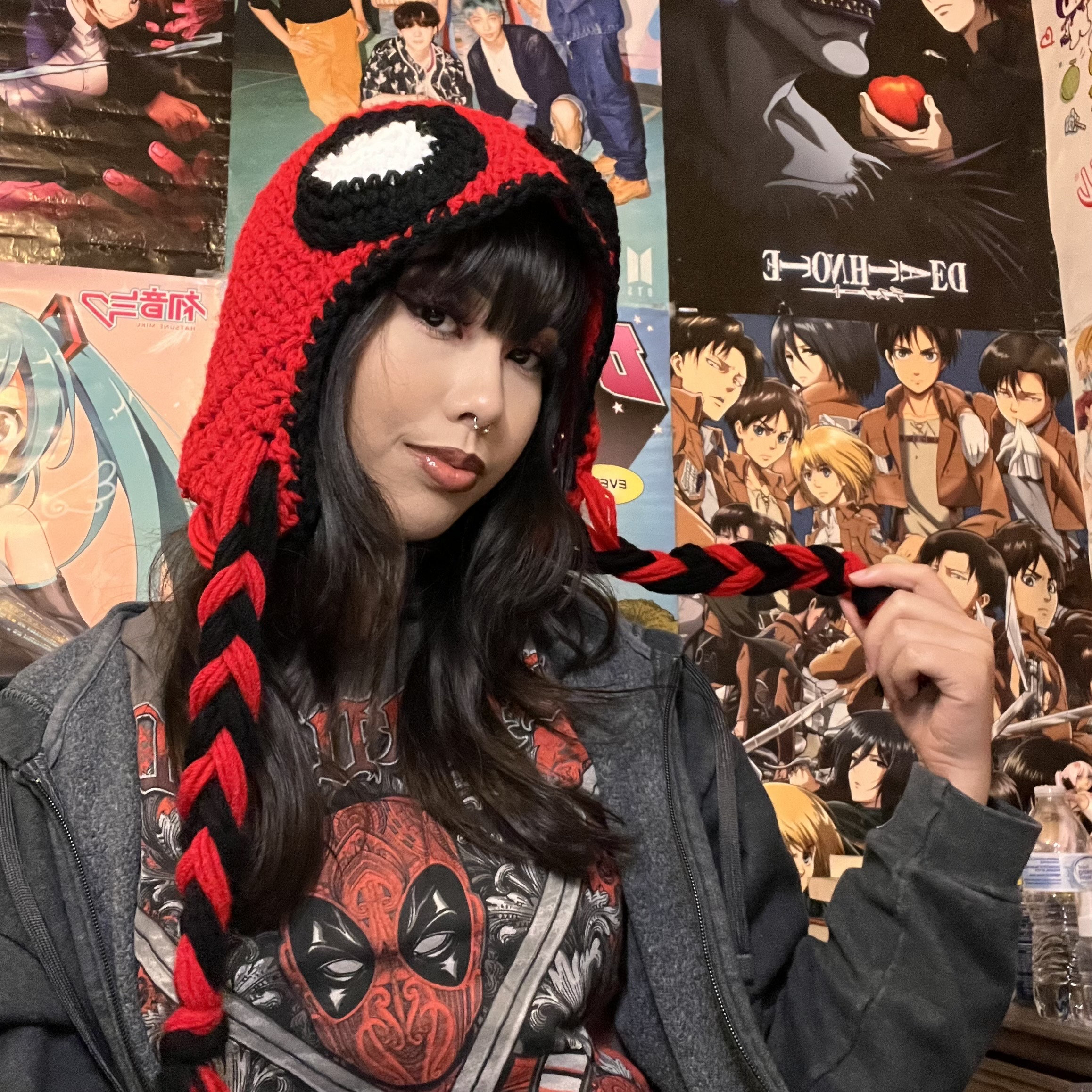 Cappello Invernale A Maglia Deadpool – Taglia Unica, Nero/rosso, Beechfield