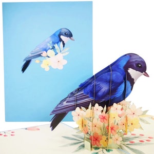 Bluebird & Frühlingsblumen Pop-Up Karte