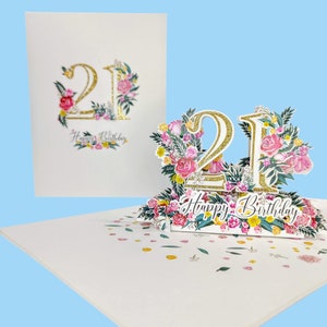Blumen 21. Geburtstag Pop-Up Karte