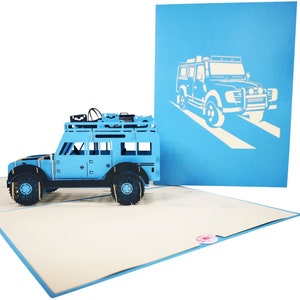 Landrover Jeep Auto in Blau 3D Pop Up Karte von CardPop ®