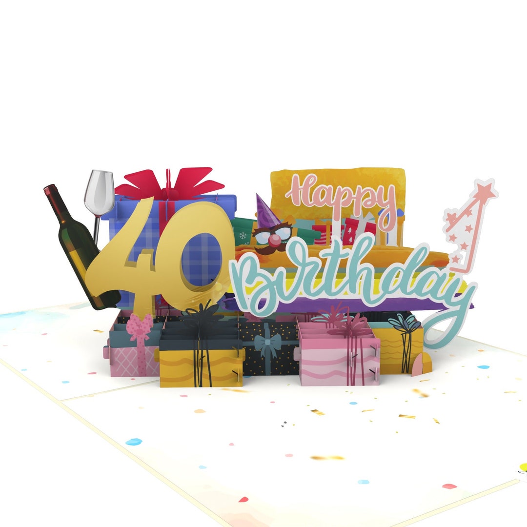 40th Birthday Pop up Card, Presents & Wine, 3D Greeting Card - Etsy UK